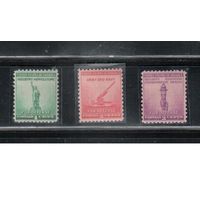 США-1940, (Мих.495-497), **  , Стандарт, Вооружение, Статуя Свободы(полная серия)