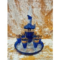 Графин и 6 рюмок Кобальтовый Ампир, Нёман. БССР