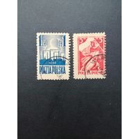 Польша 1945 Полная серия марок "Освобождение Лодзи и Варшавы" (гашение без клея) Mi.391-392 каталог 2.50 евро