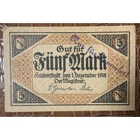 Банкнота 5 марок 1918 год. Хальберштадт. Веймарская республика.