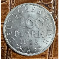 Монета 200 марок 1923 год. Веймарская республика. Монетный двор Берлин. С рубля без МЦ.