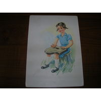 Дети Девочка Цитристка Открытка винтажная из серии Кто рано встает, того удача ждет.. Чистая