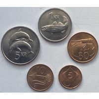 Исландия 5, 10, 50 эйре, 1, 5 крон 1981 г. Набор 5 монет