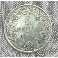 Монета 6 крейцеров 1841 год. Великое Герцогство Гессен-Дармштадт. Людвиг II. Серебро.