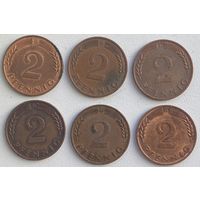 Германия 2 пфеннига 1968 г. D. Цена за 1 шт.