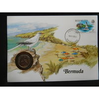 Бермуды 25 центов 1985 г птицы фауна животные конверт первого дня КПД