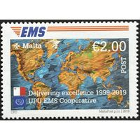 Мальта  2019  История почты. UPU EMS . Карта мира. Совместный выпуск.
