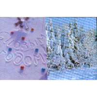 Подписанная полуторная открытка 1974г. "С Новым годом! Зимний лес" фото Р. Папикьян и Б. Раскин