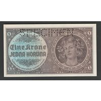 Чехословакия Богемия и Моравия 1 крона 1940 года. Перфорация. Тип P-3. Состояние UNC