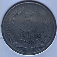 Испания 5 сентимос 1937 г. В холдере