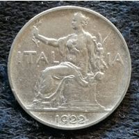 Италия 1 лира 1922 г., KM# 62