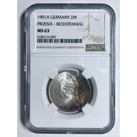 2 марки 1901 династия MS 63 NGC интересная патина! Серебро Пруссии