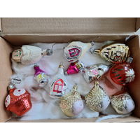 Елочные игрушки домики рыбки корзинка шарик - набор