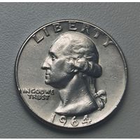 С рубля без мц! 25 центов 1964 США - серебро! квотер! Хороший! Рельефная!