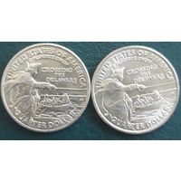 25 центов (квотер) 2021 Р+D США.  Переправа через реку Делавер