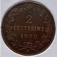 Италия 2 чентезимо 1900 г. S с точкой в конце. В холдере