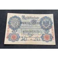 20 марок 1914 год / Германская империя банкнота тип 1906 года / номер семь знаков