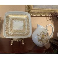 Кувшин и Тарелка Золотые цветы Колокольчики Розенталь Rosenthal Германия винтаж