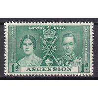2.BrKS. Великобритания. Колонии. Асенсьон. Коронация Георга VI и Елизаветы. 1937 г. 1d. Mi.#36.