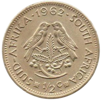 Республика Южная Африка (ЮАР). 1/2 цента 1962. Фауна. Птицы.