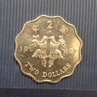 Гонконг 2 доллара 1997 год возвращение Гонконга Китаю единственный год чекана UNC