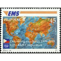 Филиппины  2019  История почты. UPU EMS . Карта мира. Совместный выпуск.