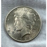 С рубля без мц! 1 доллар 1925 США Мирный - золотистая патина! Год реже!