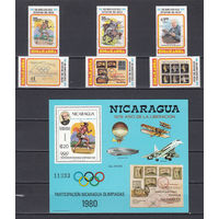 Спорт. Олимпийские игры. Никарагуа. 1980. 6 марок и 1 блок. Michel N 2085-2090, бл111 (75,0 е)