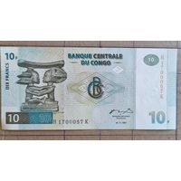 Конго (ДР) 10 франков 1997 г., P:87B, HdM см. в описании