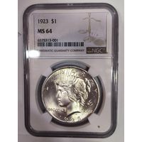 С рубля Доллар мирный 1923 ms 64 NGC