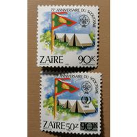 Марка Заир, 75 лет скаутскому движению, оригинал + с надпечаткой