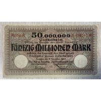 Банкнота 50 миллионов 1923 год. Дрезден. Веймарская республика. С рубля без МЦ.