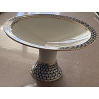 Фруктовница . Кобальтовая сетка , фарфор  , золочение . ЛФЗ