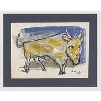 Акулов В.И "Зубр", 1994г. Смешанная техника. Размер с паспарту49х37 см.