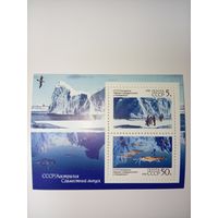 Блок СССР 1990. Научное сотрудничество в Антарктиде.