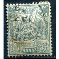 Британские колонии - Султанат Занзибар - 1904г. - герб, 3 А - 1 марка - гашёная [Mi 77]. #4-B5-122-A-1