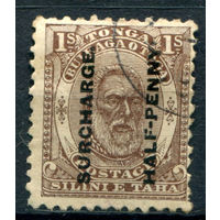 Королевство Тонга - 1894г. - король Джордж Тупоу I, надпечатка 1/2 P на 1 Sh - 1 марка - гашёная [Mi 22]. #4-B5-130-A-1