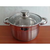 Кастрюля со Стеклянной Крышкой - Нержавеющая Сталь - Объём 3,9 литра.