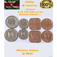 Суринам набор монет 1, 5, 10, 25 центов, UNC. Предложи свою цену или обмен!