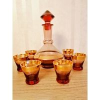 Цветное стекло графин и рюмочки 6 шт. в идеале, винтаж из СССР