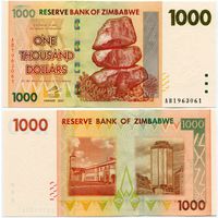 Зимбабве. 1000 долларов (образца 2007 года, P71, UNC)
