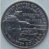 США 25 центов (квотер) 2021 г. D. Джордж Вашингтон. Переправа через реку Делавэр.