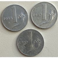 Италия 1 лира 1955, 1957 гг. Цена за 1 шт.