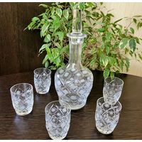 Набор для крепких напитков, хрусталь, алмазная грань. Графин, рюмки/стопки  5 шт.