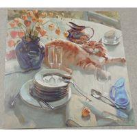 Посткроссинг. Открытка: "Наглая рыжая морда", худ.Мария Павлова (13,5х13,5). Художественная марка.