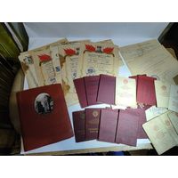 Документы ,удостоверения и 10- Благодарностей на мужа и жену, участников ВОВ.