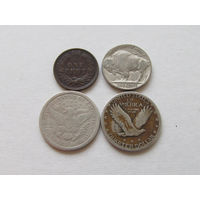 США 1 цент 1904, 5 центов 1937, 25 центов (квотер) 1894 S и 1930. Цена за набор