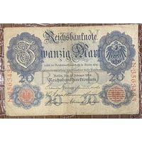 Банкнота 20 марок 1914 год. Германская империя.