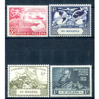 Британские колонии - остров Св. Елены - 1949г. - 75 лет Всемирному почтовому союзу - 4 марки - полная серия, MNH, номинал 3 с маленьким пятнышком на лицевой стороне [Mi 115-118]. #2-Bc-58-A-1