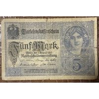 Банкнота 5 марок 1917 год. Германская империя.